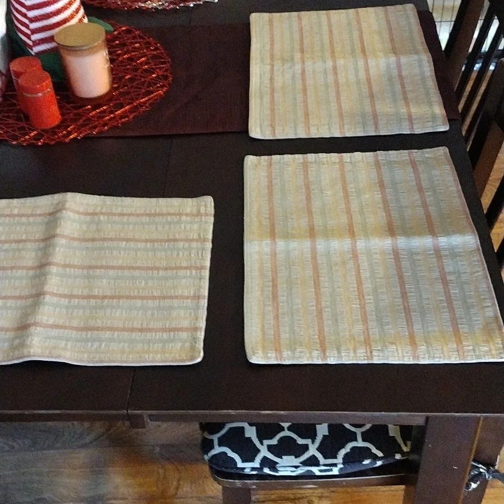 Retro Textured Striped Washable Cotton Placemats Set Of 4 Cream Coral Green